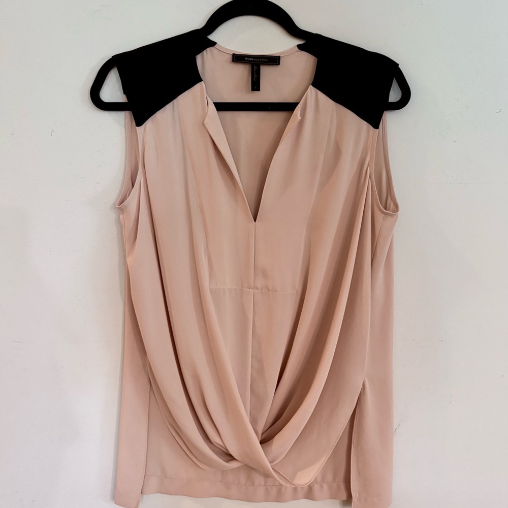 EUC BCBGMaxAzria Beige Asymmetrical Wrap Blouse